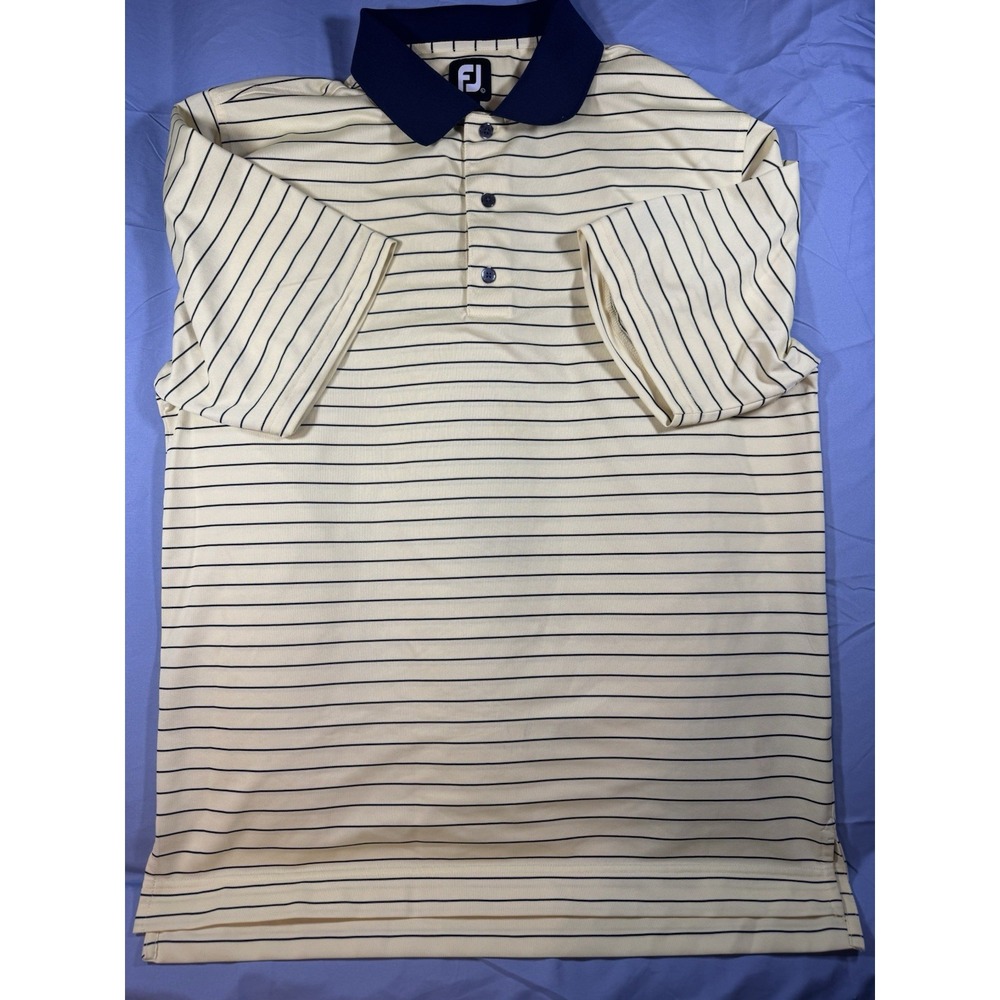 Footjoy Men's Yellow Striped Short Sleeve Polo Golf Shirt Size Large